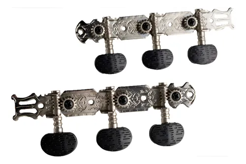 Clavijero Para Guitarra Criolla Clasica 35mm Plateado Boton Negro